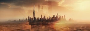 Offshore Company Formation - Panoramic Dubai City Skyline Desert merged with Oil Refinery